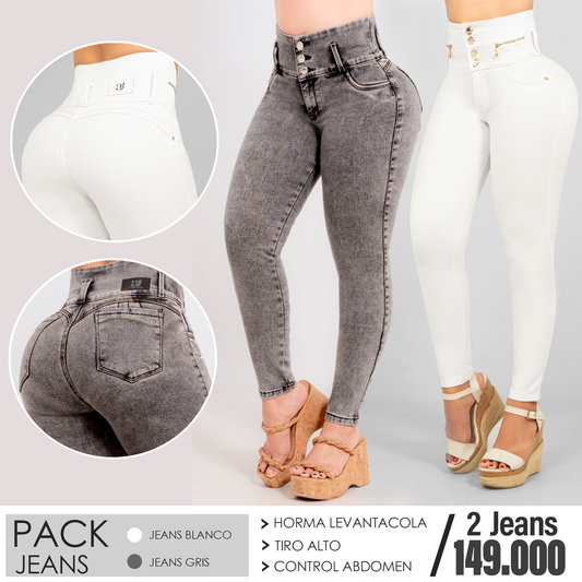 Pack 2 Jeans Tiro Ato Blanco y Gris