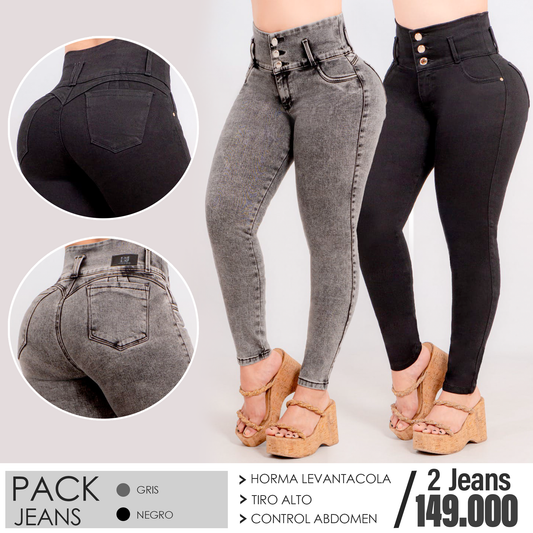 Pack 2 Jeans Tiro Ato Gris y Negro