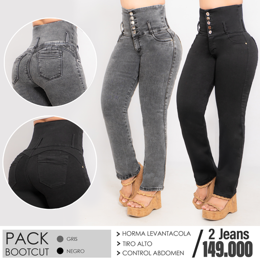 Pack 2 Jeans Bota Campana Gris y Negro