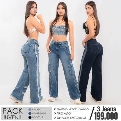 Pack x3 Jeans Juvenil Palazo, Boyfriends y Bootcut