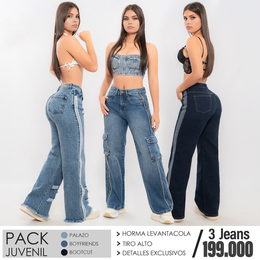 Pack x3 Jeans Juvenil Palazo, Boyfriends y Bootcut