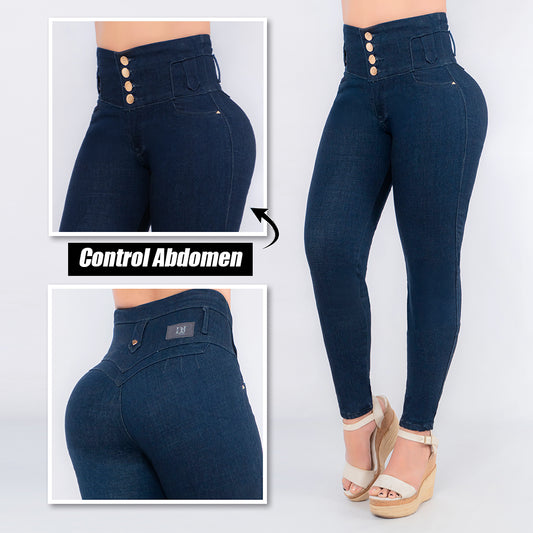 Jeans 4 Botones Control Abdomen Azul Petroleo