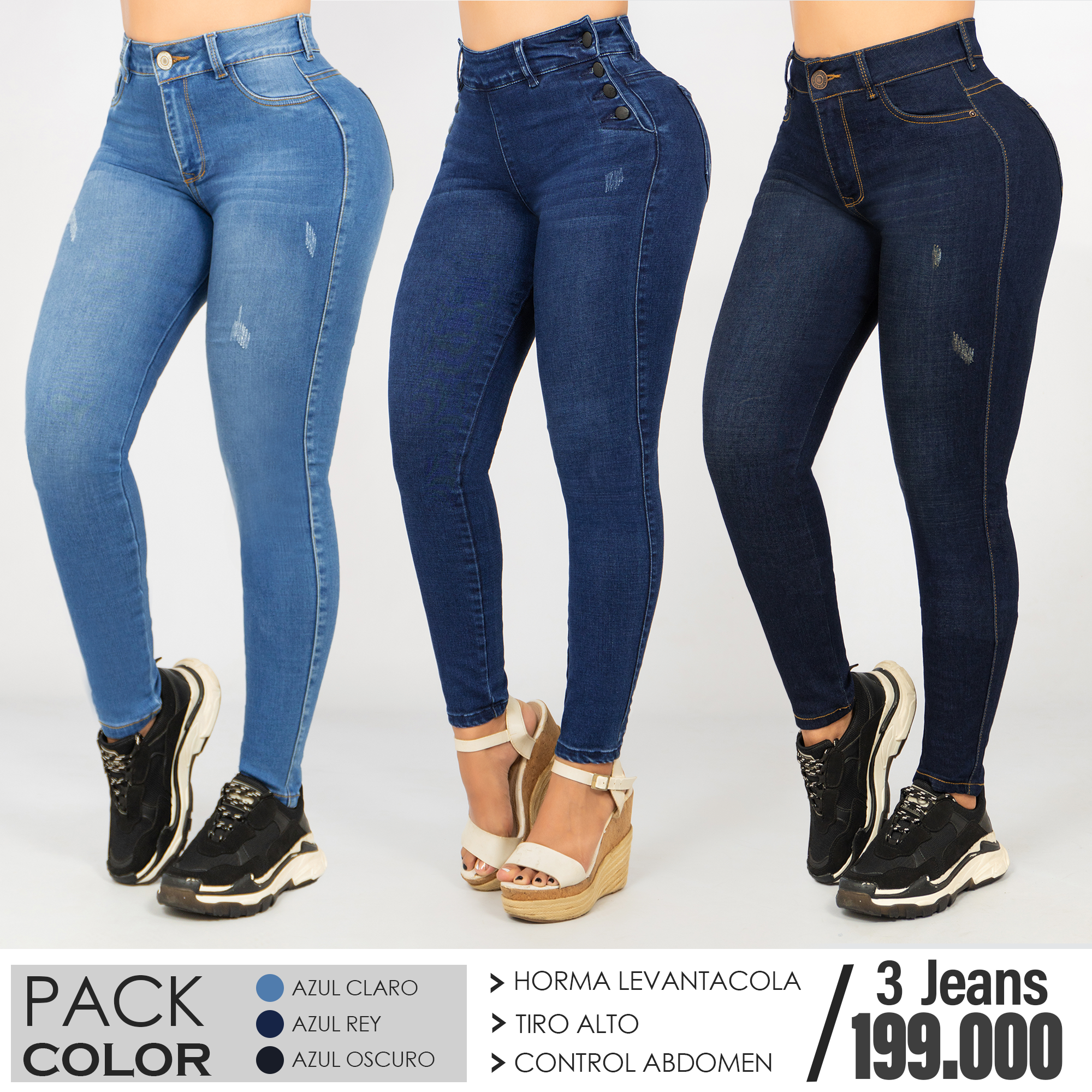 Pack x3 Jeans Dama Tiro Alto