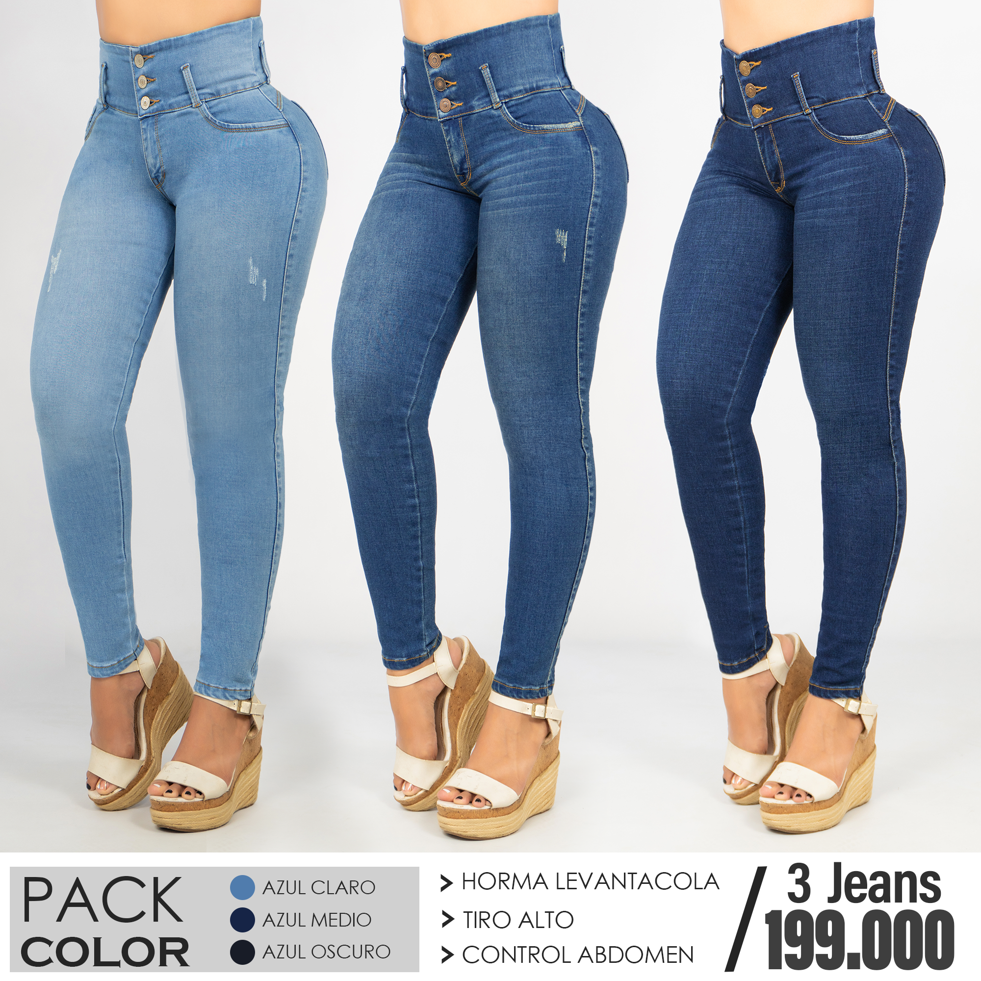 Pack x3 Jeans Dama Tiro Alto