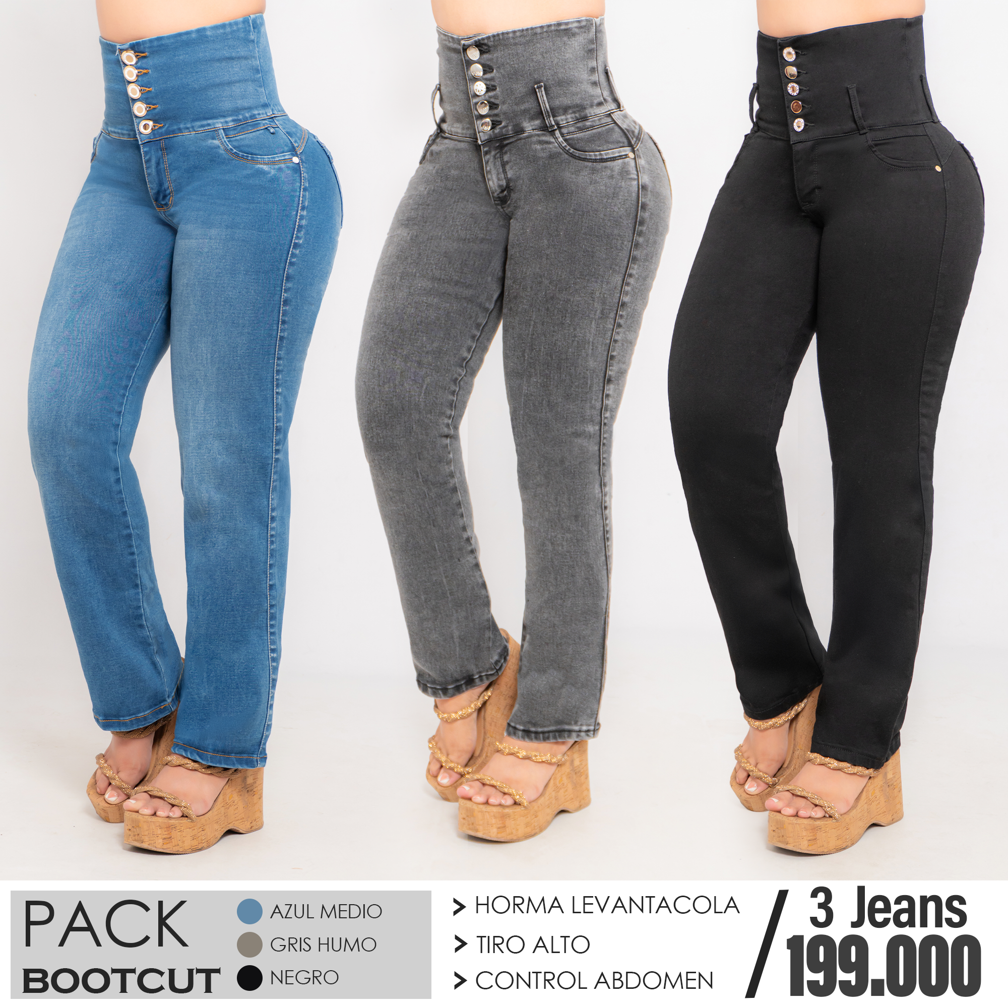 Pack x3 Jeans Dama Tiro Alto