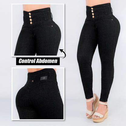 Jeans Negro Control Abdomen 4 Botones