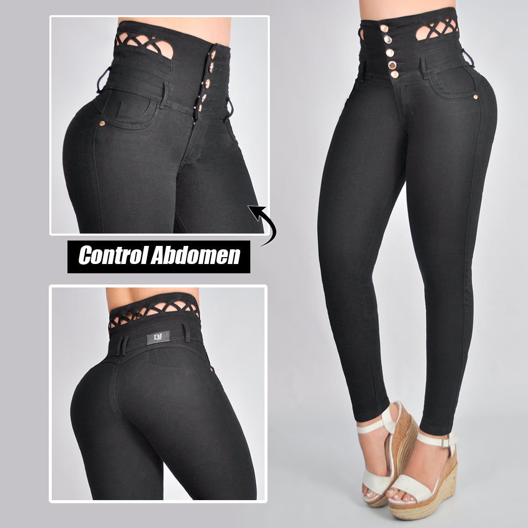 Jeans Negro Trenzas Tejidas