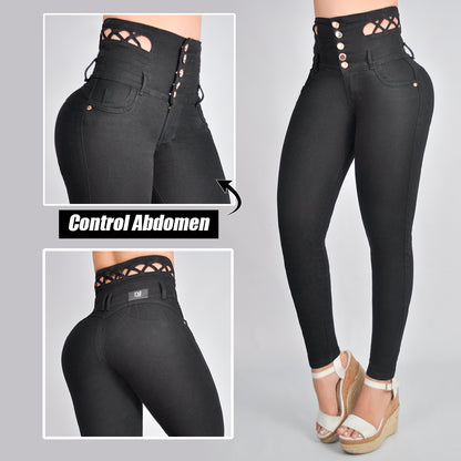 Jeans Negro Trenzas Tejidas