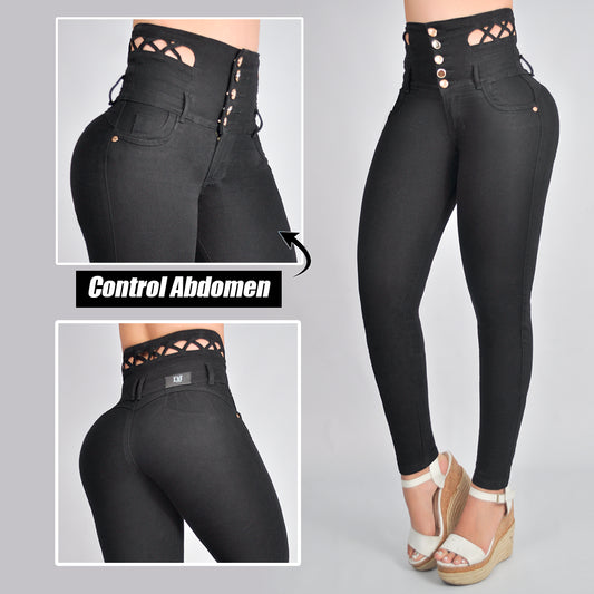 Jeans Negro Trenzas Tejidas