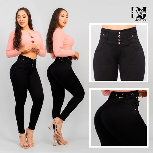 Jeans Negro Control Abdomen 5 botones