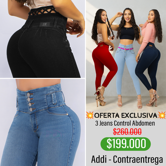 Pack x3 Jeans Dama Tiro Alto