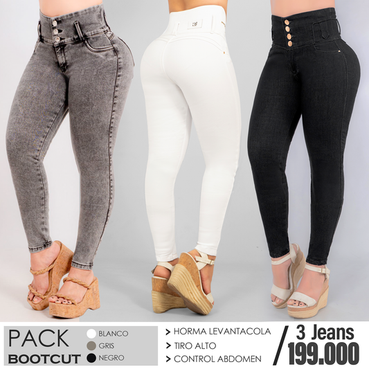 Pack 3 Jeans Exclusivos Blanco Gris y Negro