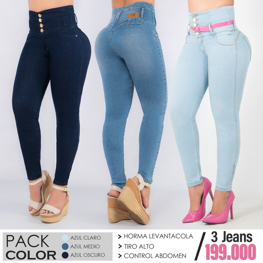 Pack x3 Jeans Dama Tiro Alto