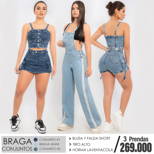 Pack x3 Prendas – Conjuntos y Braga Jeans Tiro Alto